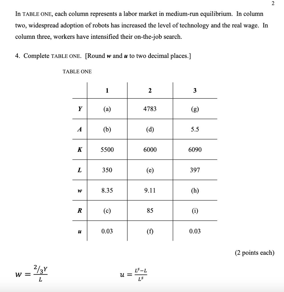 Thanks for the help In TABLE ONE, each column represents a labor