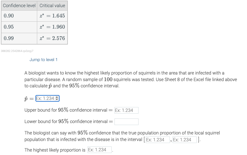 Confidence level | Critical value 0.90 2* = 1.645 0.95 =