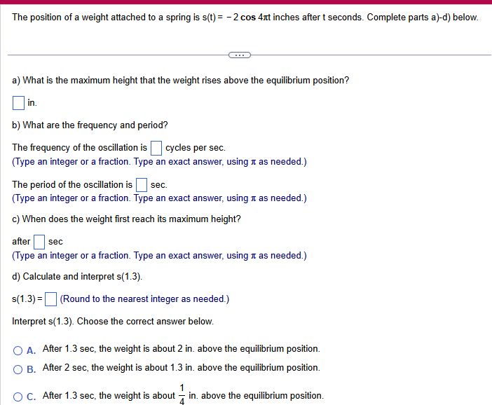 s given by s(t) = a cos wt that models the displacement