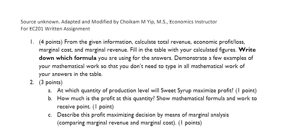  Source unknown. Adapted and Modied by Choikam M Yip, M.S., Economics