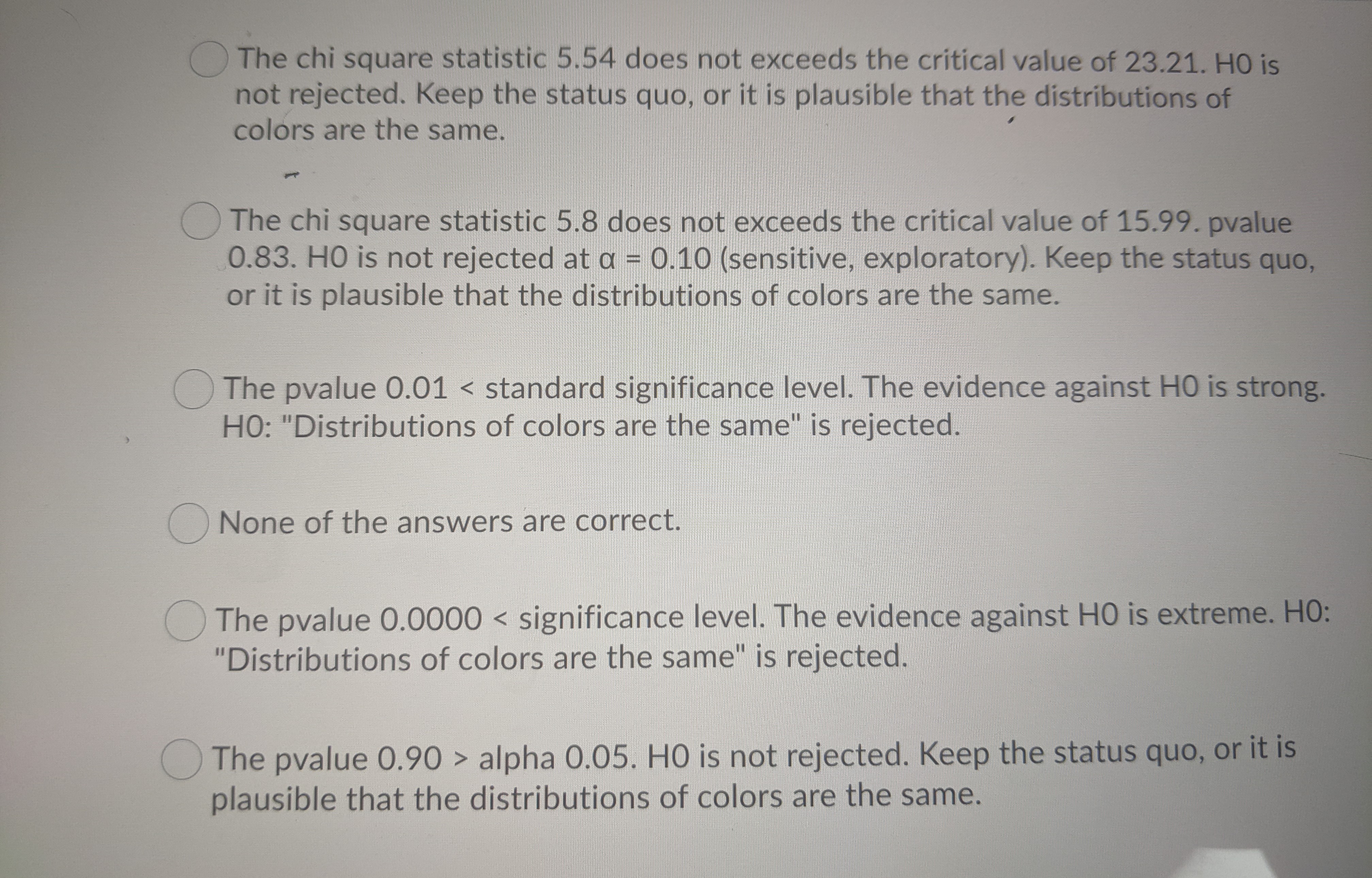 company (A, B, and C). Test HO: Distribution of colors is the