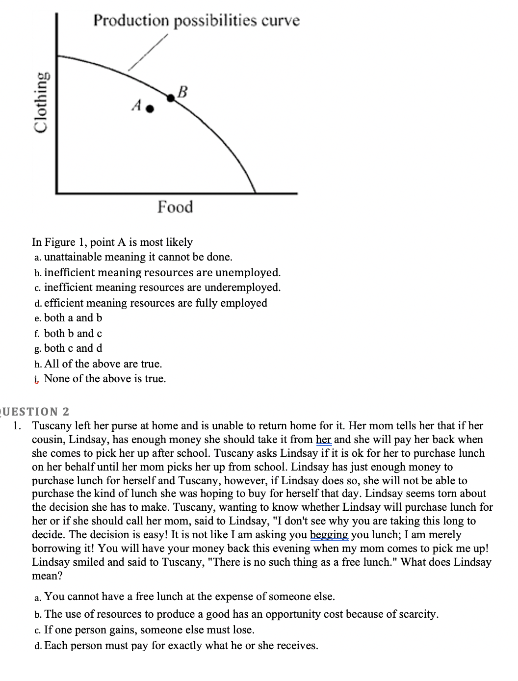 this are my question Production possibilities curve / C iothing Food In