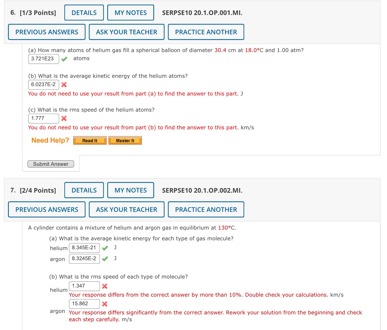 help with both please 6. [1/3 Points] DETAILS MY NOTES SERPSE10 20.1.0P.001.MI.