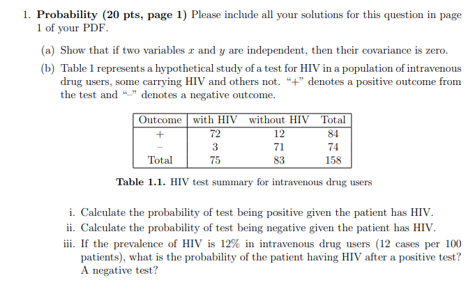 1. Probability (20 pts, page 1) Please include all your solutions