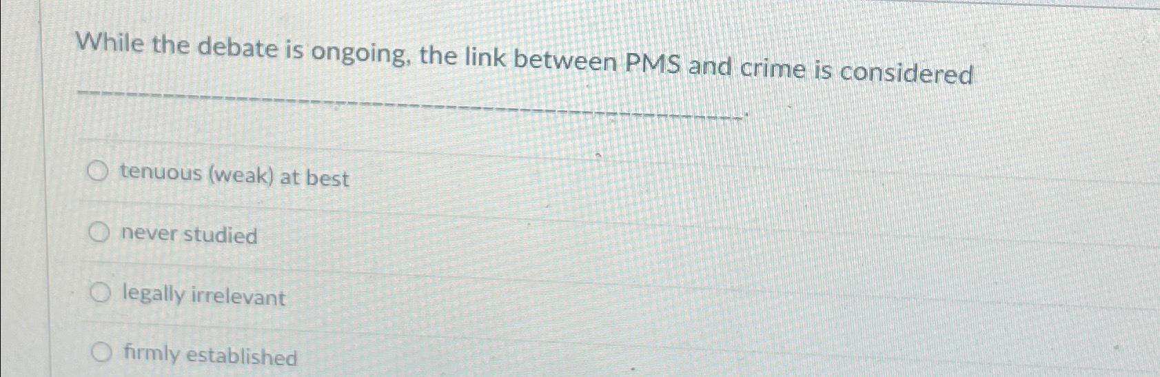  While the debate is ongoing, the link between PMS and crime