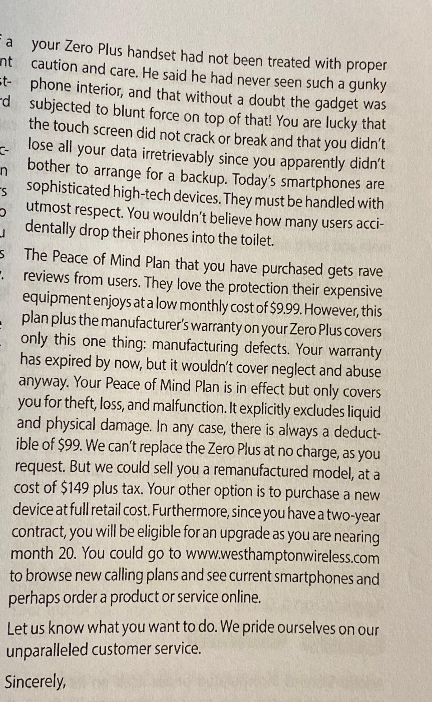  9.7 Document for Analysis: Claim Denial_Warranty Does Not Mean a New