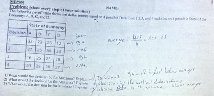  ME3900 NAME: Problem: (show every step of your solution) The following