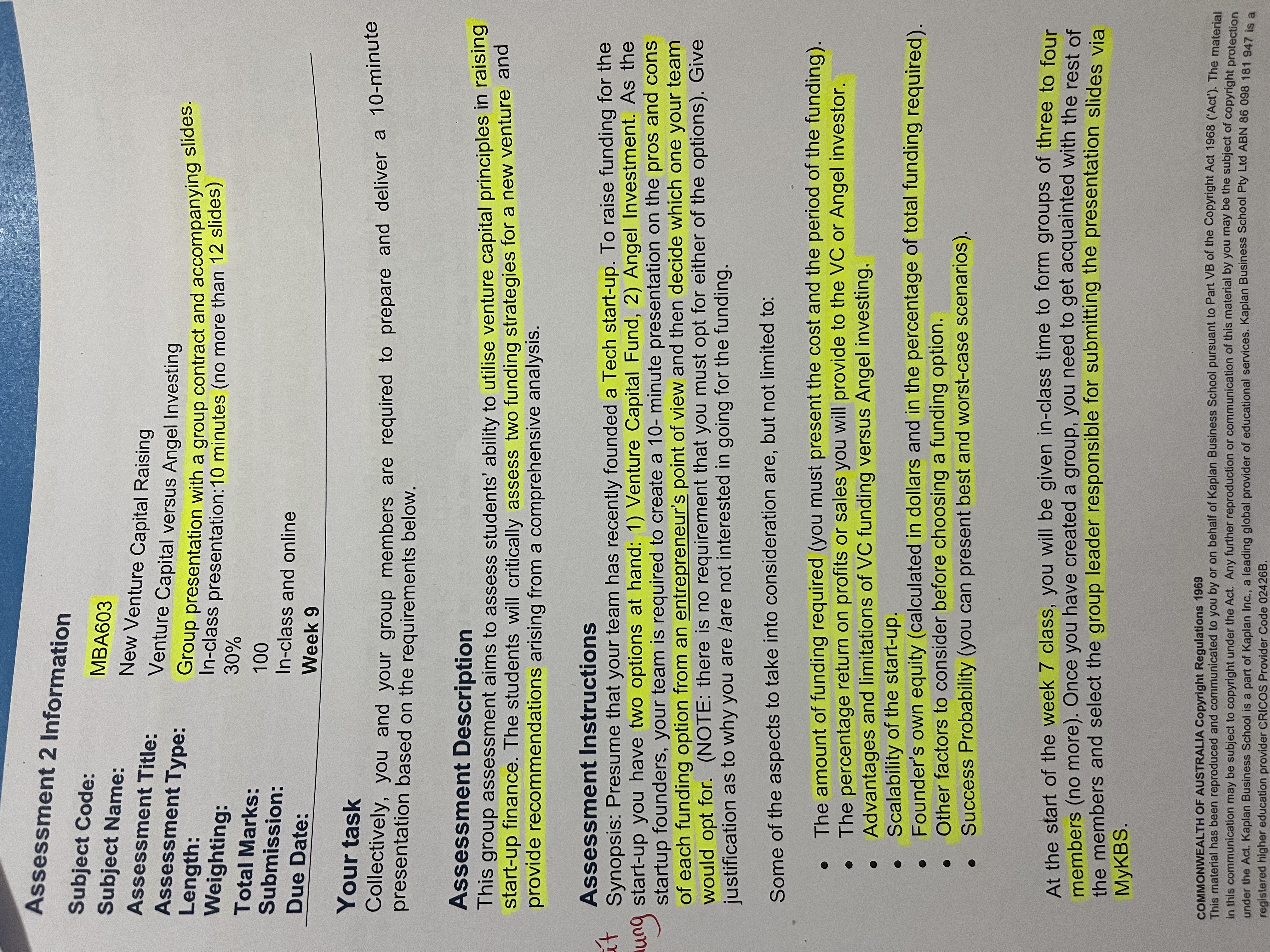 Assessment 2 Information Subject Code: Subject Name: MBA603 Assessment Title: New