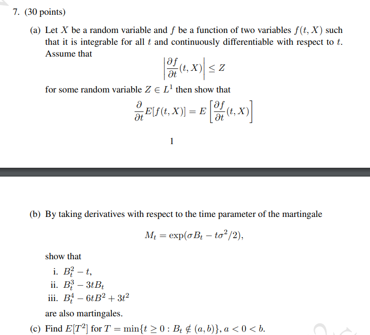  T. (30 points] (a) Let X be a random variable and