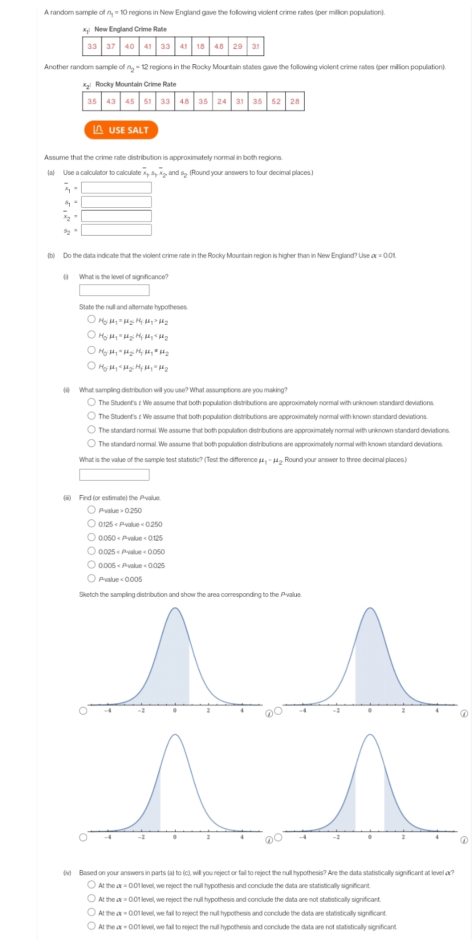 help please A random sample of n, = 10 regions in New