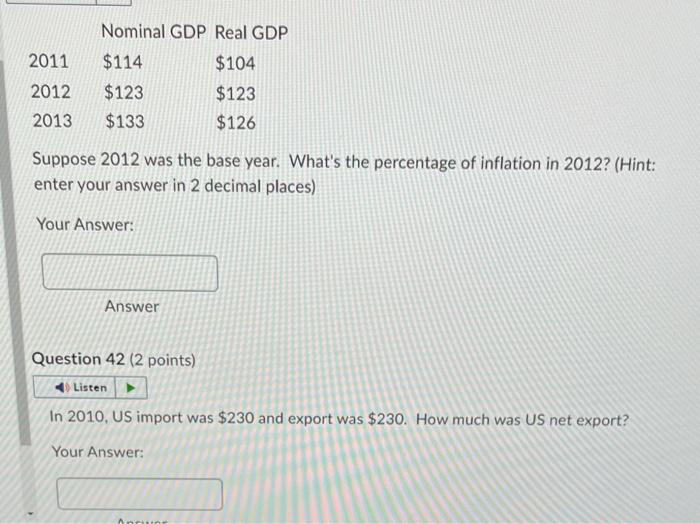 Solve both the question Nominal GDP Real GDP 2011 $114 $104 2012
