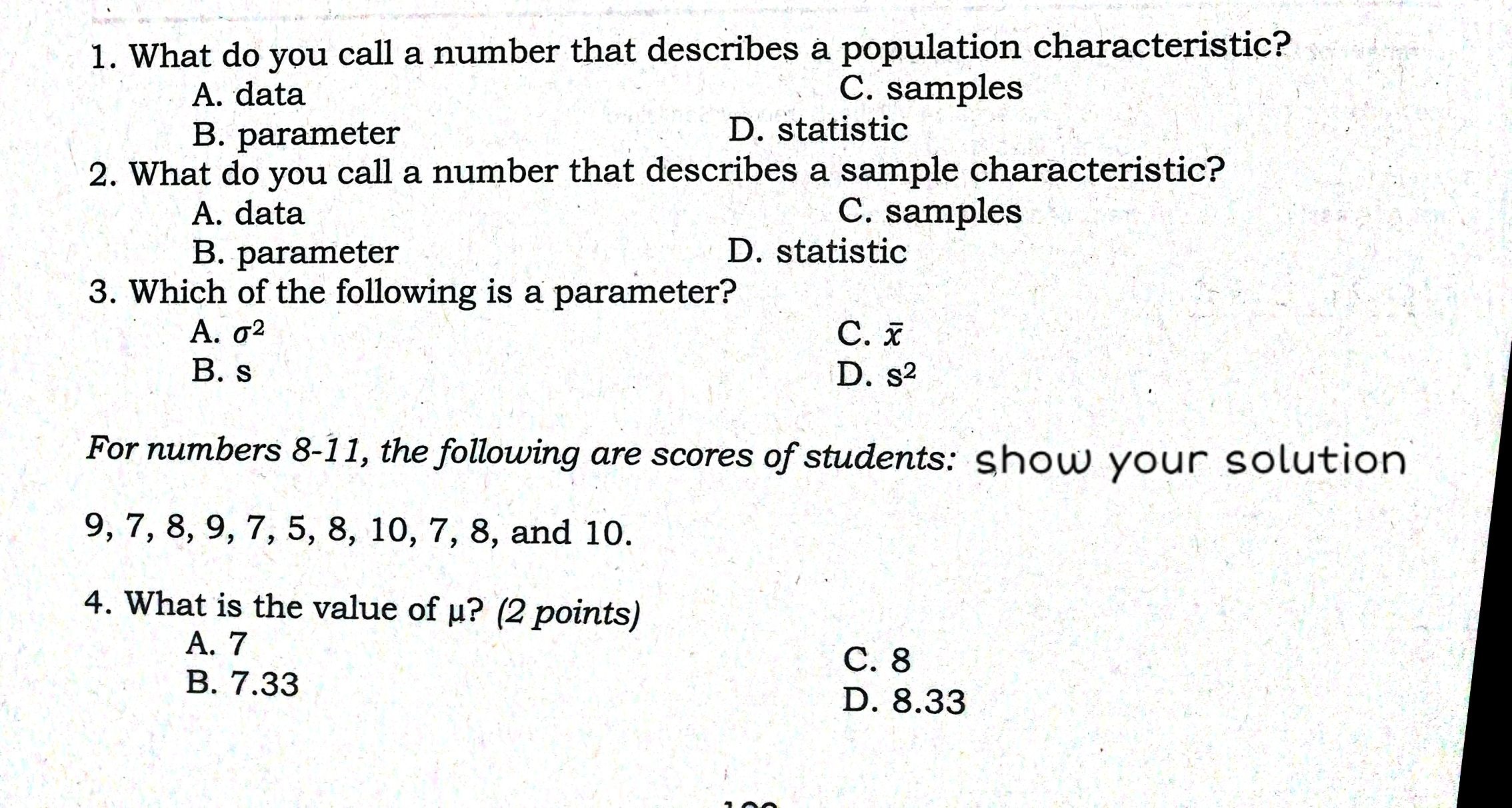 A. data ' . p C. sample . B. population . '
