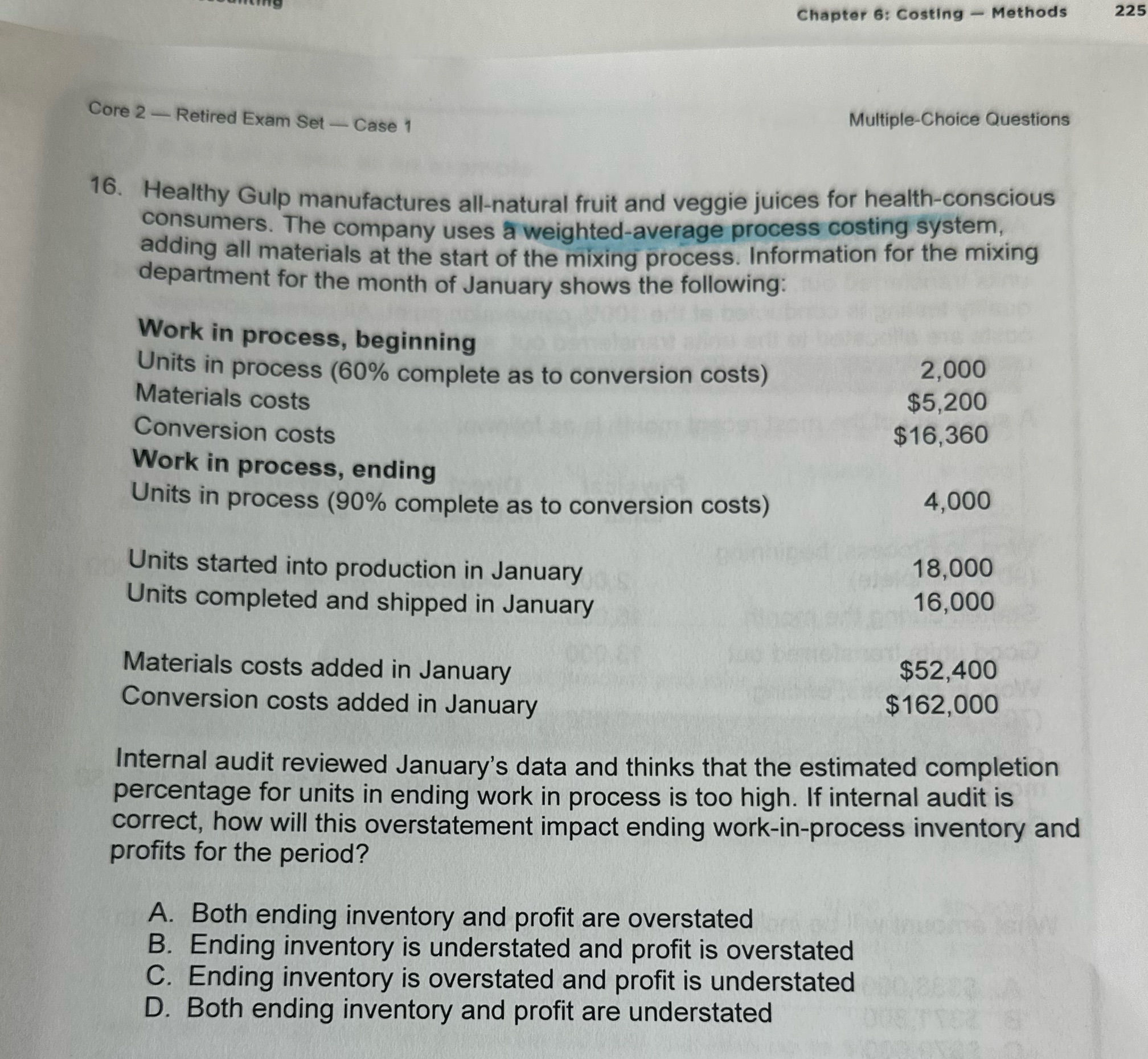  Chapter 6: Costing - Methods 225 Core 2 - Retired Exam