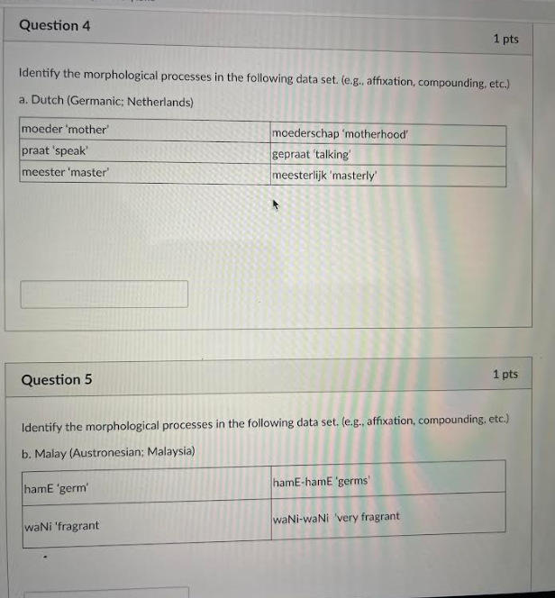 Advanced physics Question 4 1 pts Identify the morphological processes in the
