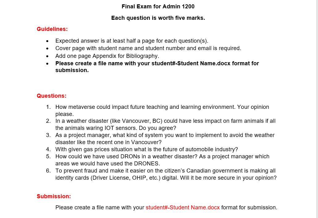 Final Exam for Admin 1200 Each question is worth ve marks.