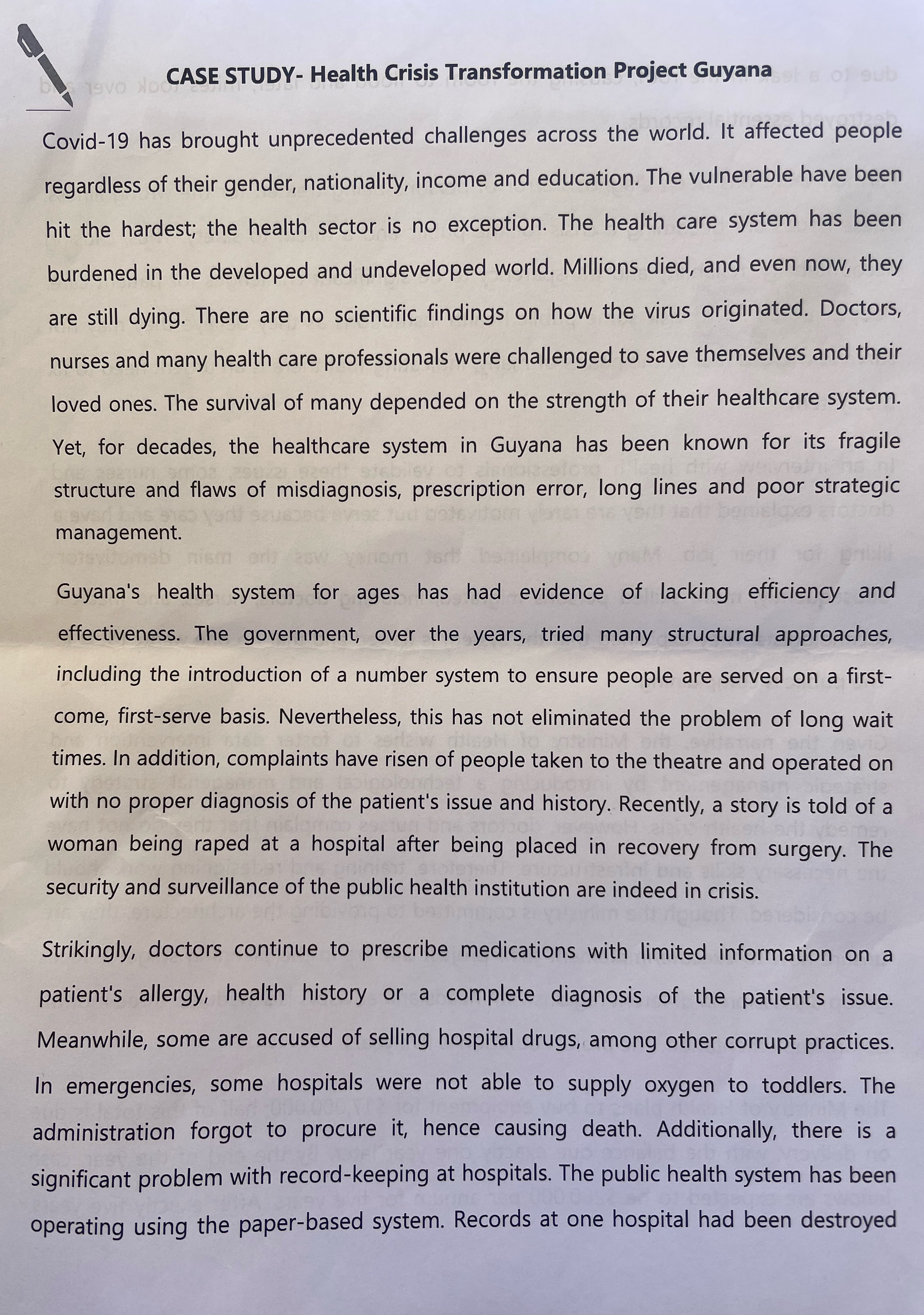 y CASE STUDY- Health Crisis Transformation Project Guyana s of sub Covid-19