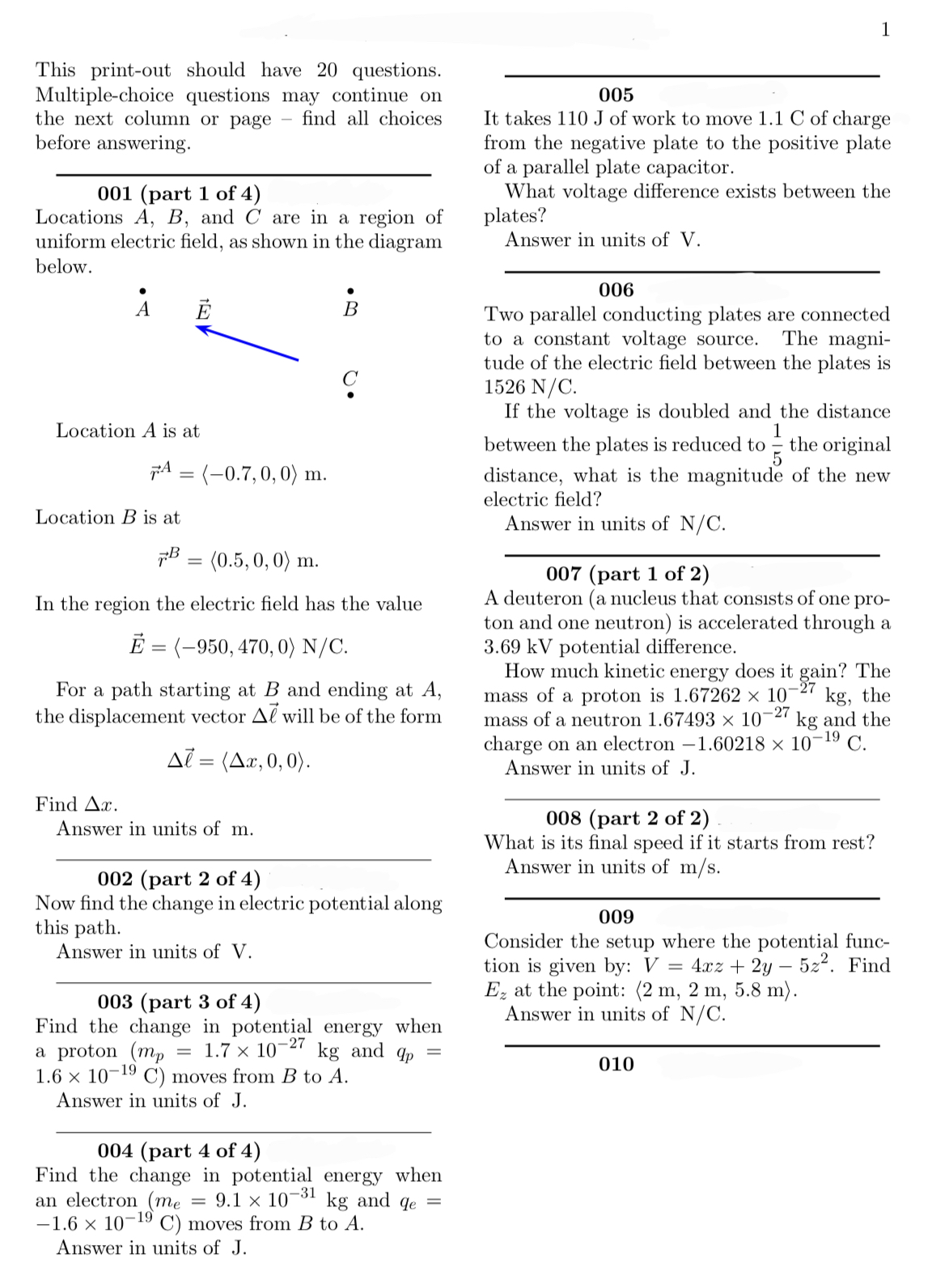 This print-out should have 20 questions. Multiple-choice questions may continue on