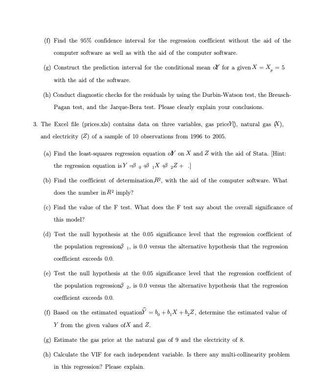 (f) Find the 95% confidence interval for the regression coefficient without