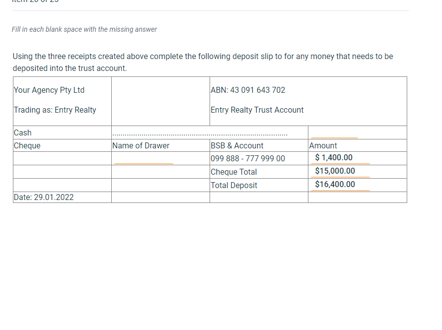Fill in each blank space with the missing answer Using the