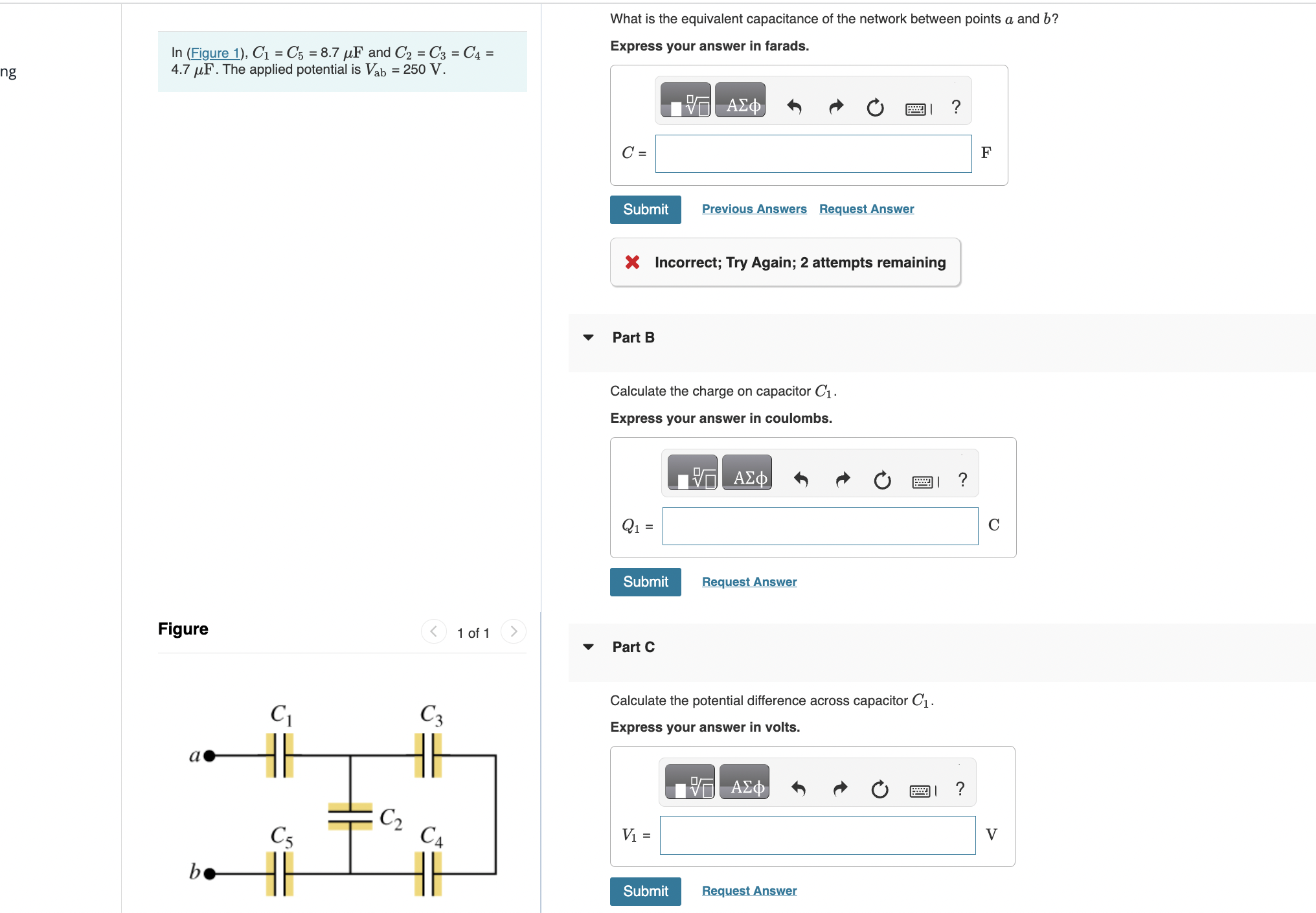  What is the equivalent capacitance of the network between points a