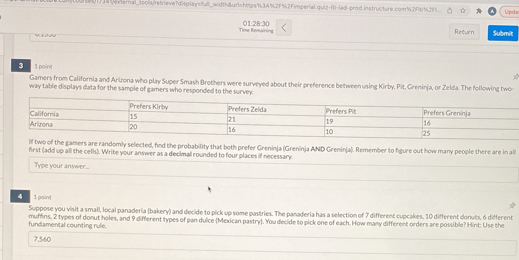 ernai_tools/retneve?dlsptay=full_width&url=https%3A%2F%2FimperialAuiz-Iti-iad-prodnstructurecom%2FItl%2Fl.., Time Remaining Return O upda Submit 1 point Gamers from California