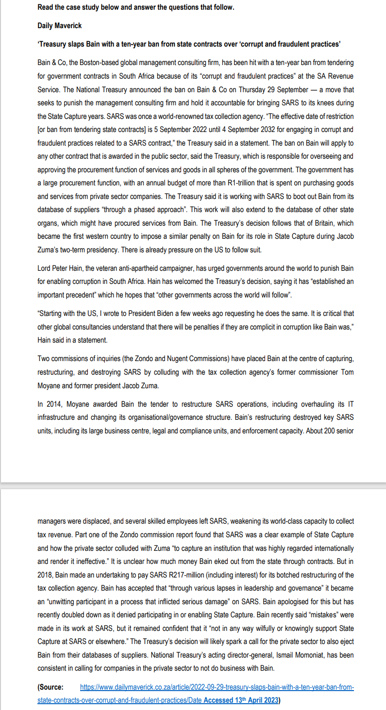  Read the case study below and answer the questions that follow.