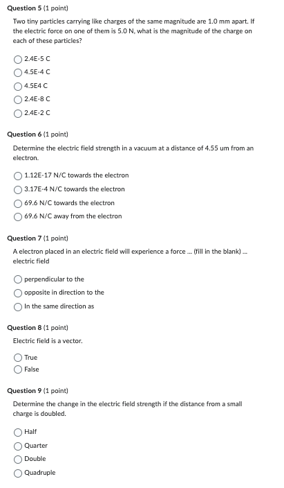 small particles in a vacuum if they have charges of 3.75 pC