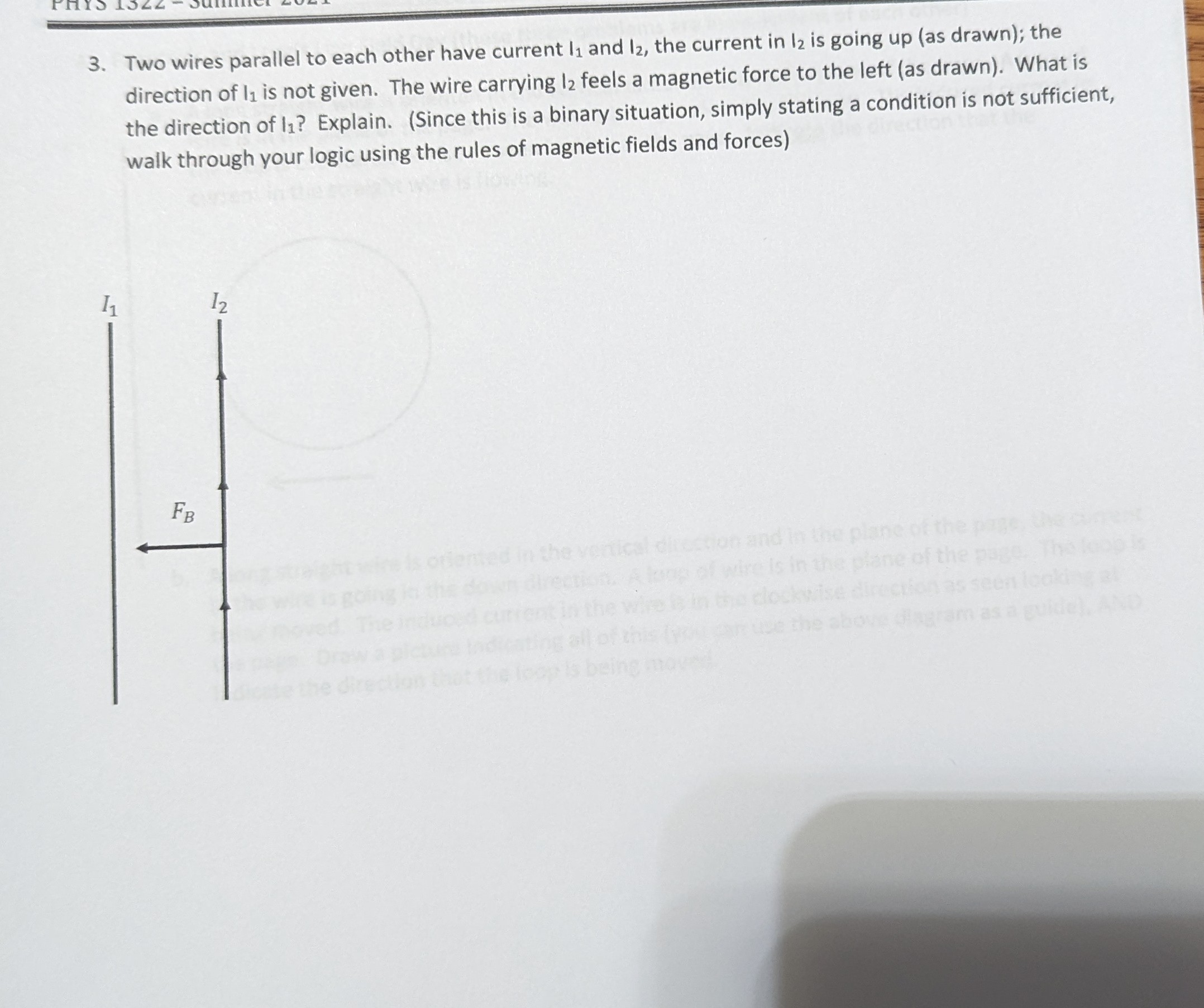 3. Two wires parallel to each other have current li and