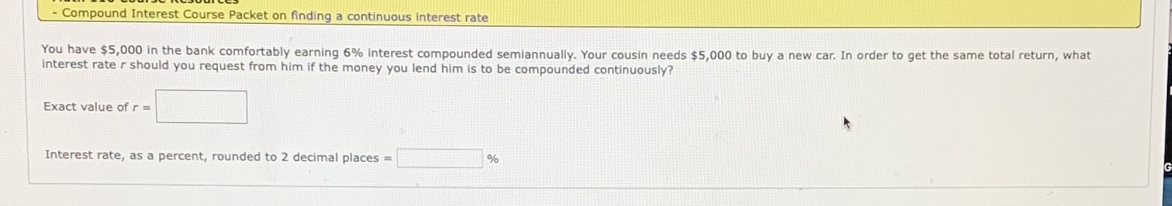  - Compound Interest Course Packet on finding a continuous interest rate