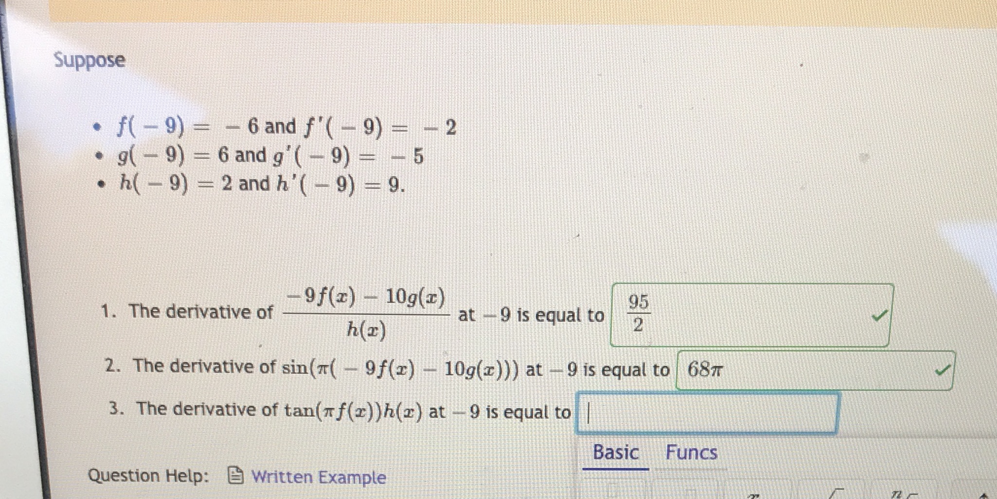 only need number 3 . Suppose . f( - 9) = -