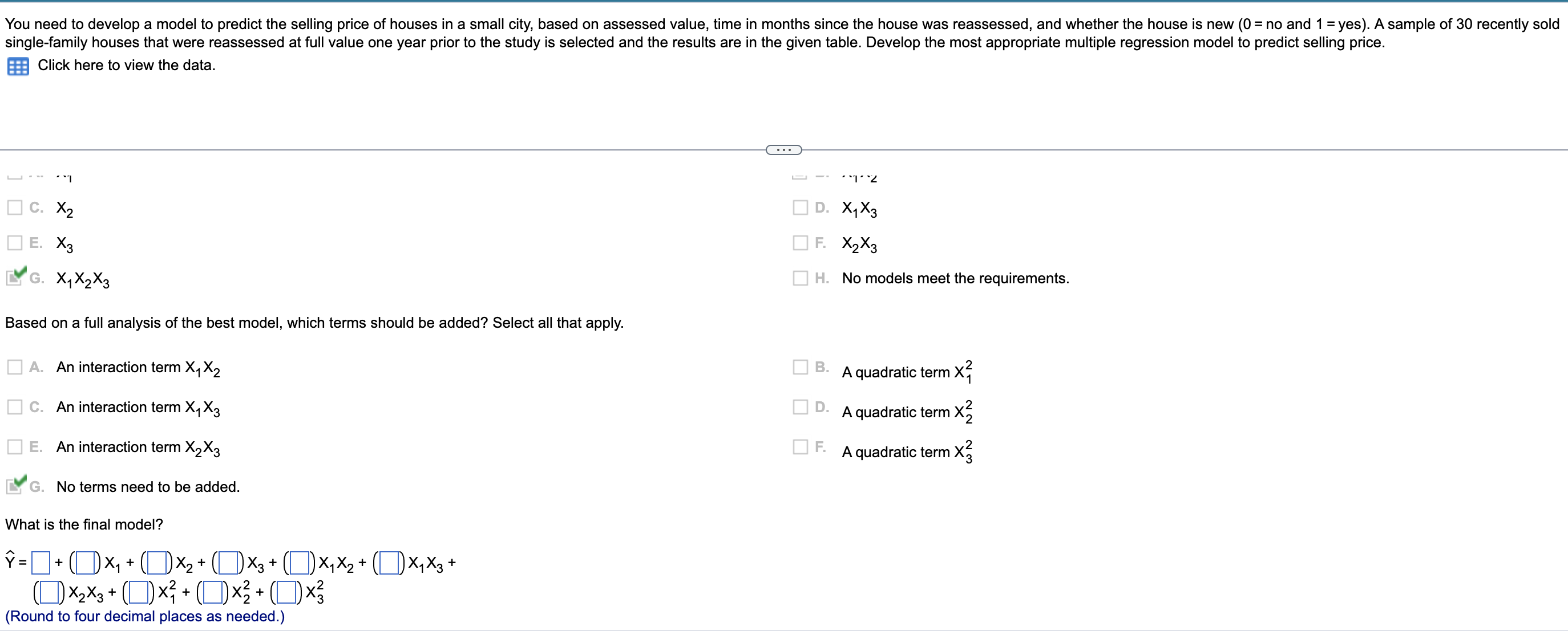 of houses in a small city, based on assessed value, time in