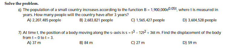 Please show work Solve the problem. a} The population of a small
