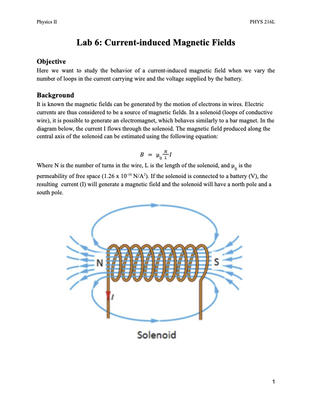 Physics 11 FHYS 214l Lab 6: Current-induced Magnetic Fields Objective Here