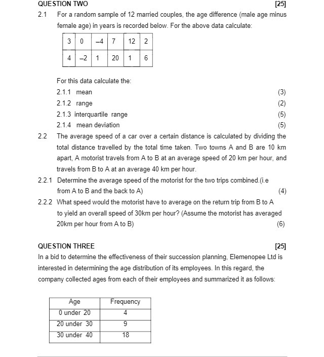  QUESTION TWO [25] 2.1 For a random sample of 12 married