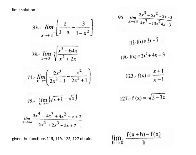  limit solution 95.- lim 2x-5x - 2x - 3 33.- lim