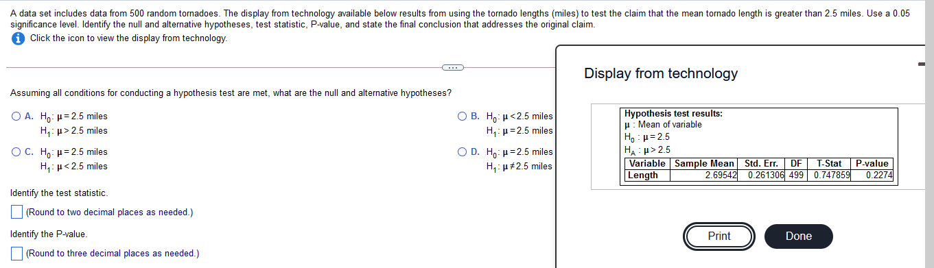  A data set includes data from 500 random tornadoes, The display