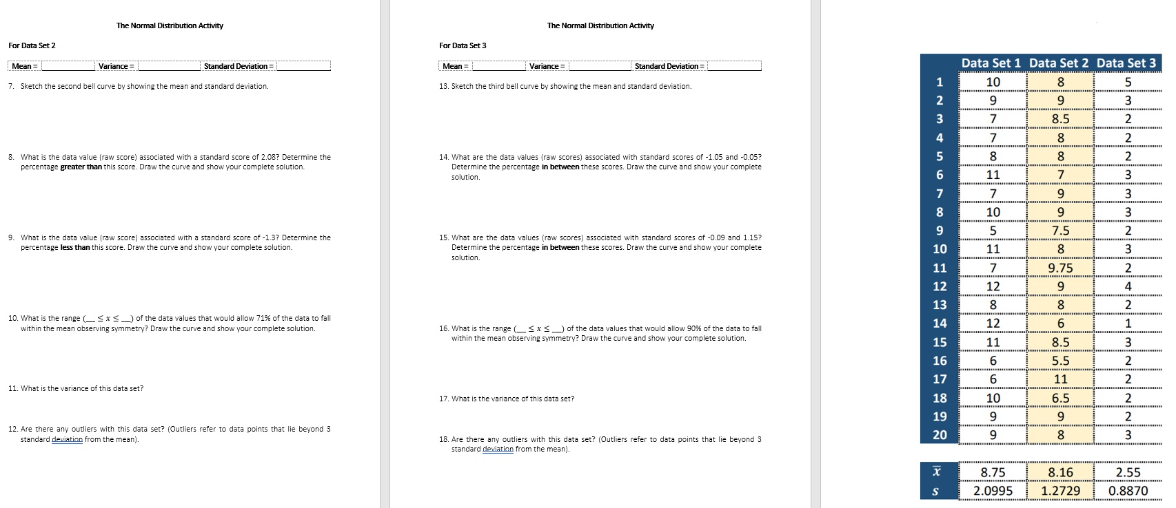  The Normal Distribution Activity The Normal Distribution Activity For Data Set
