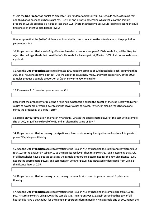  9. Use the One Proportion applet to simulate 1000 random samples