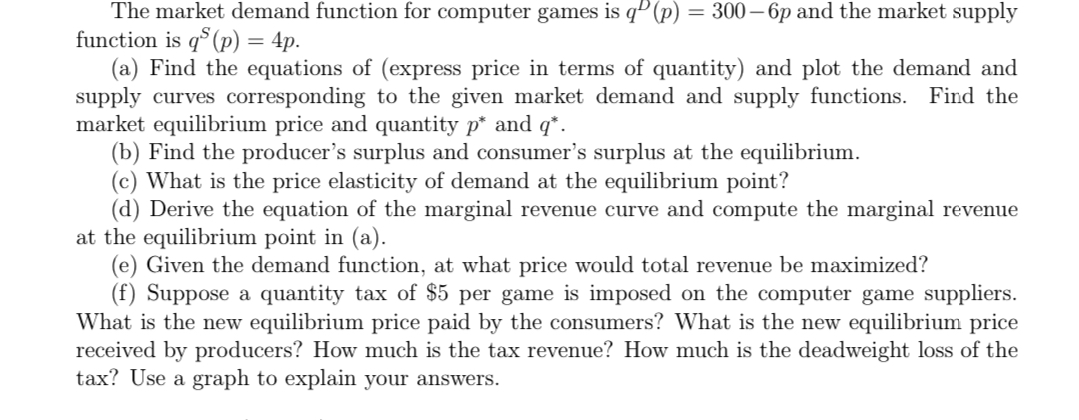 The market demand function for computer games is q\" (p) =