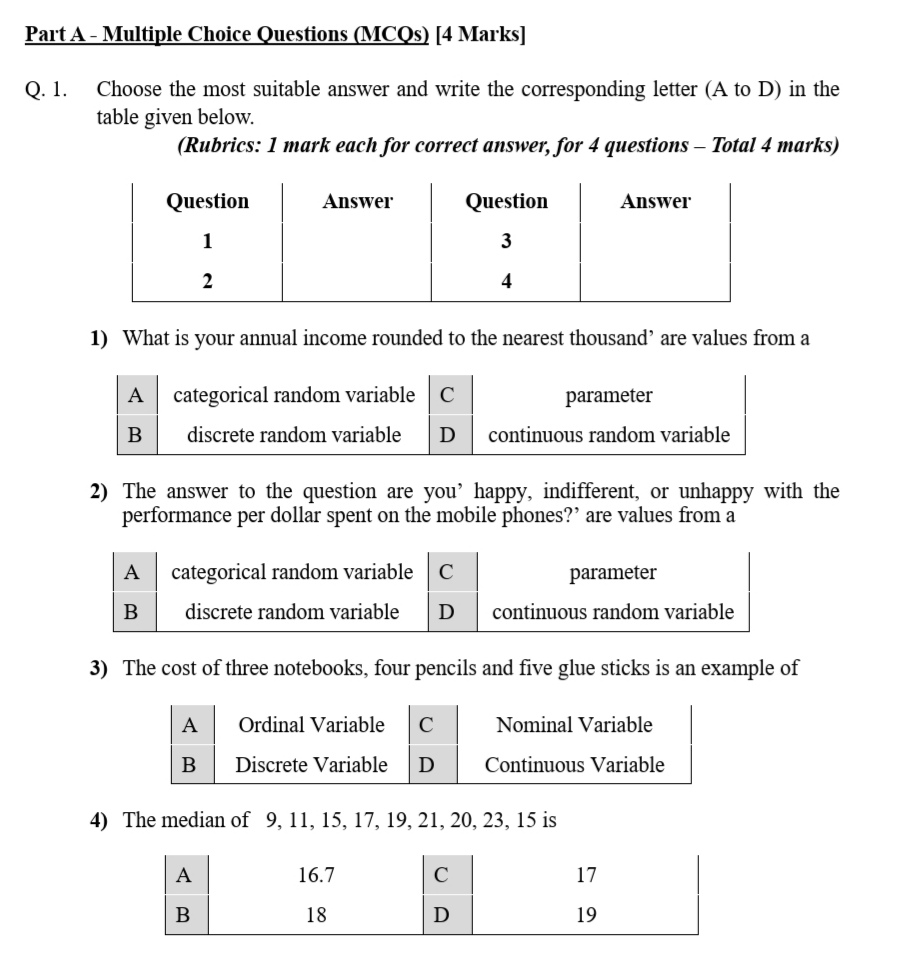  Part A - Multiple Choice Questions (MCOs) [4 Marks] Q. 1.
