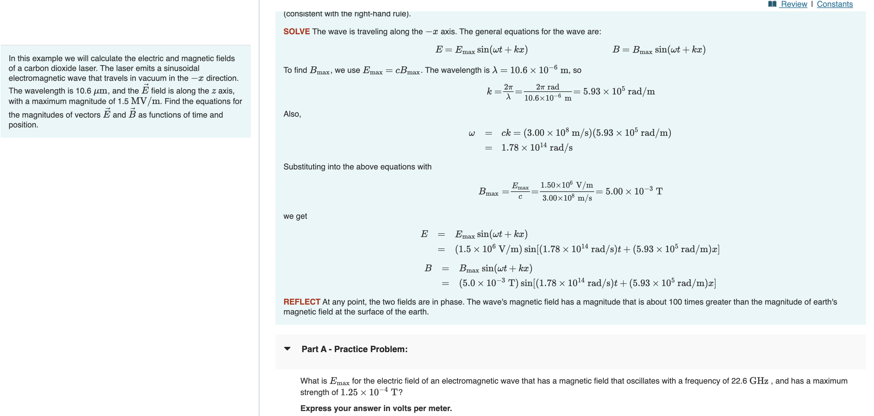 Review | Constants (consistent with the right-hand rule). SOLVE The wave