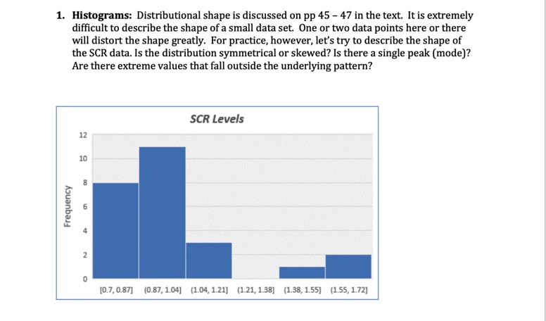  1. Histograms: Distributional shape is discussed on pp 45 - 4?