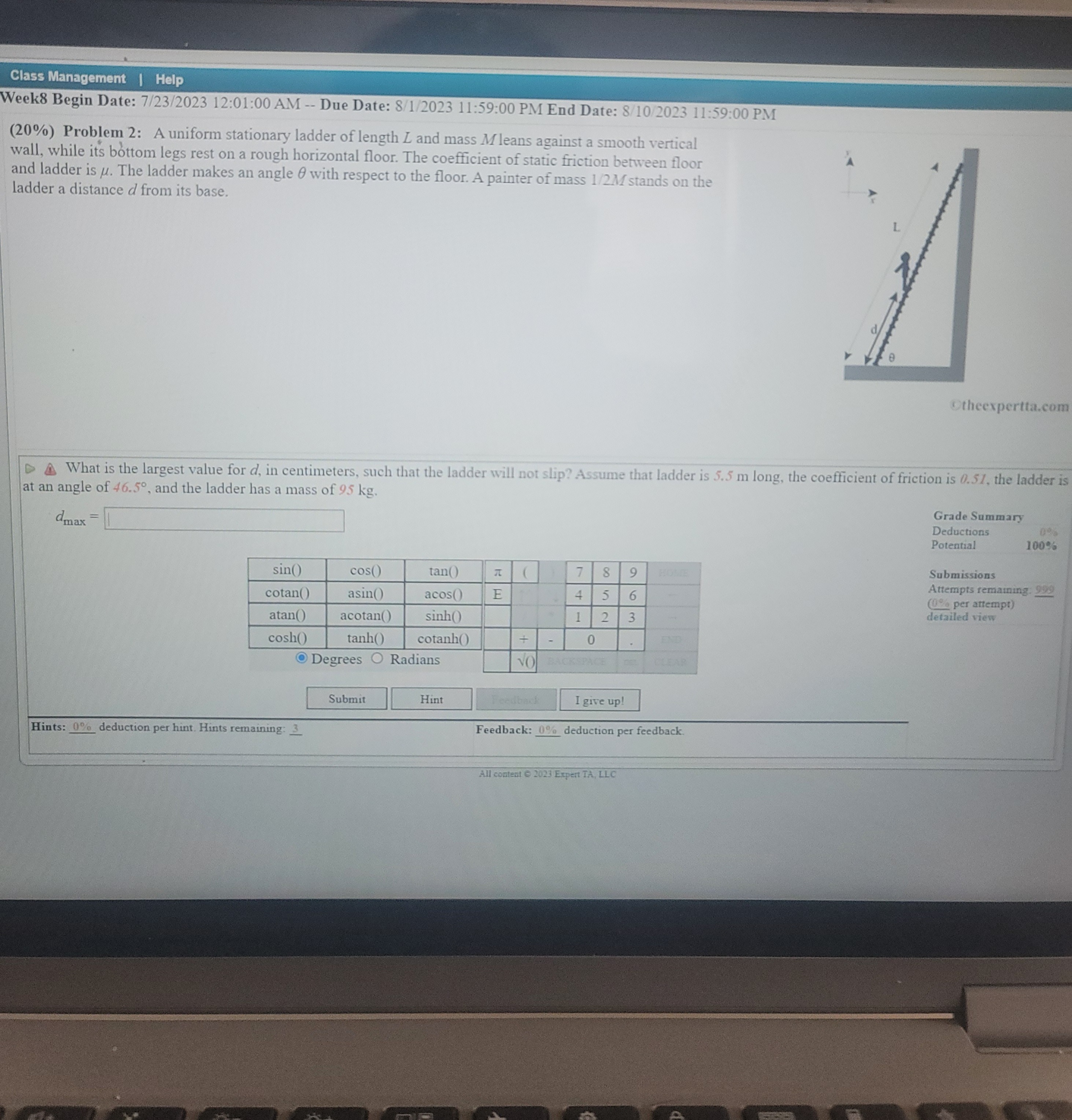 Due Date: 8/1/2023 11:59:00 PM End Date: 8/10/2023 11:59:00 PM (20%) Problem