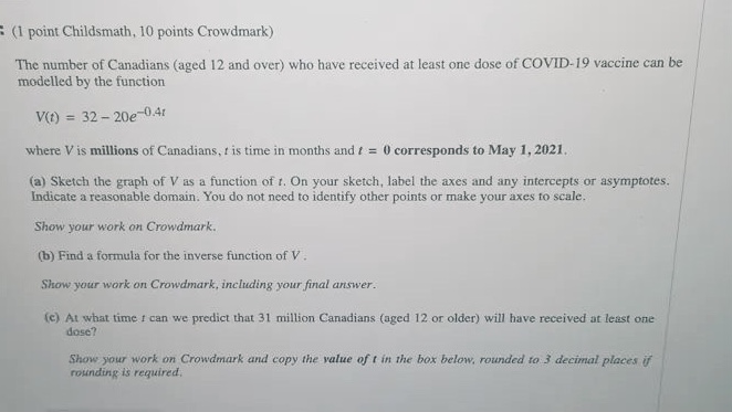 please answer (1 point Childsmath, 10 points Crowdmark) The number of Canadians