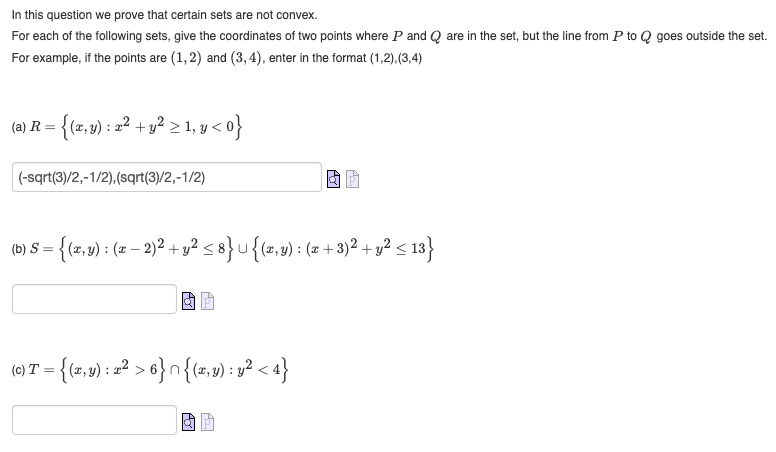  In this question we prove that certain sets are not convex.