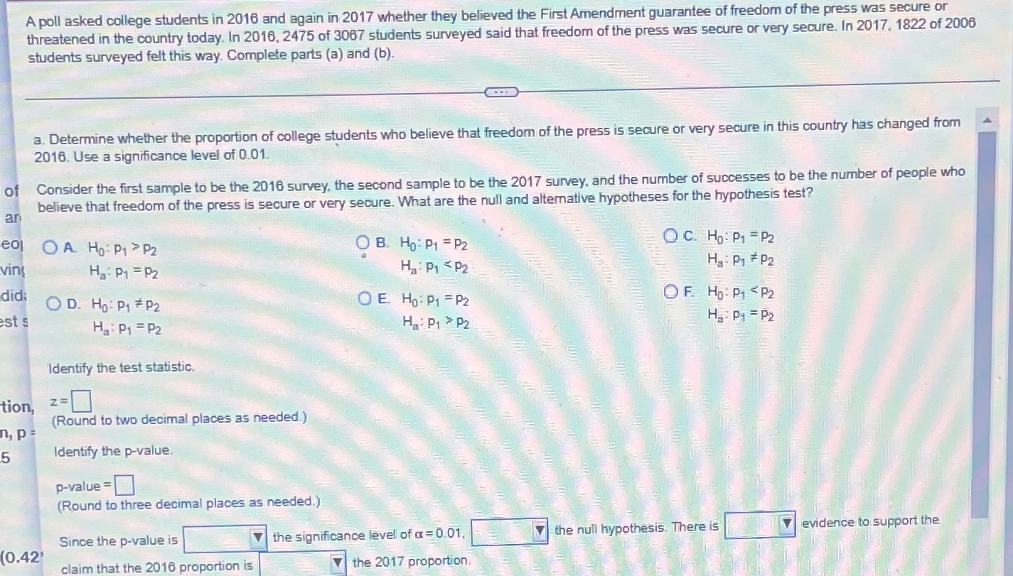 please help A poll asked college students in 2016 and again in