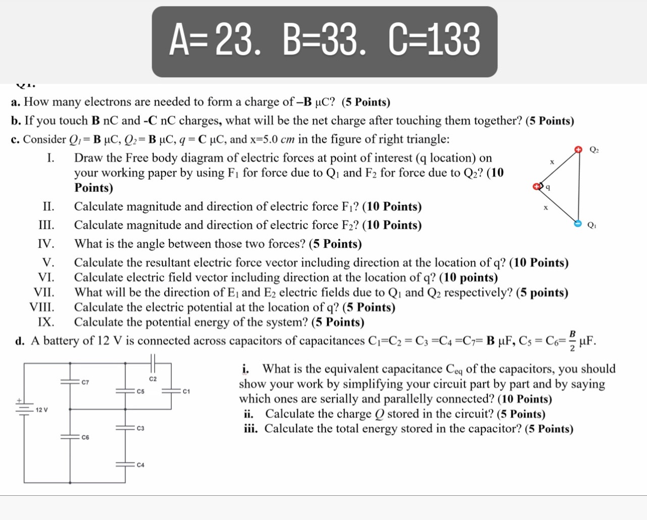 I only need A, B and C please A=23. B=33. C=133 VI.