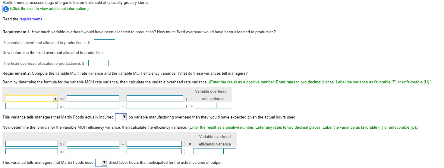Info The company allocates manufacturing overhead based on direct labor hours. Martin