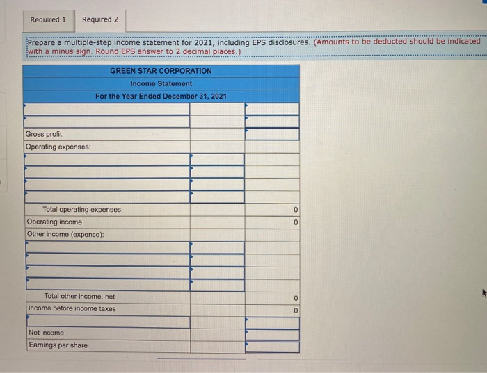 is a partial trial balance for the Green Star Corporation as of