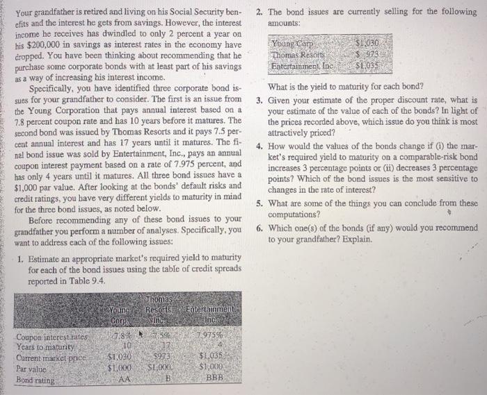  Please show work, thank you 2. The bond issues are currently